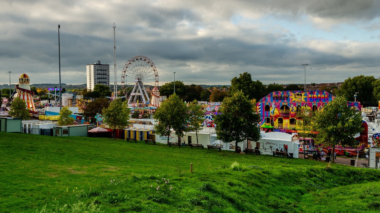 The skyline of Goose Fair during the daytime in Nottingham, UK